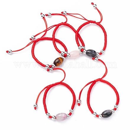 Natural Mixed Stone Barrel Beads Cord Bracelet for Her BJEW-JB07045-1