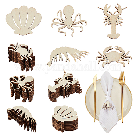 OLYCRAFT 100Pcs 5 Styles Unfinished Wooden Plate Decor Cutouts Wooden Seafood Cutouts Crab/Lobster/Shrimp/Shell/Octopus Wooden Pieces Natural Wood Cutouts for Party Napkin Meal Choice WOOD-OC0002-87-1