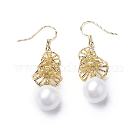 Synthetic Shell Pearl Dangle Earrings EJEW-P179-03G-02-1
