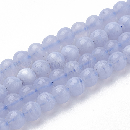 Natürlichen blauen Chalzedon Perlenstränge G-R193-02-8mm-1