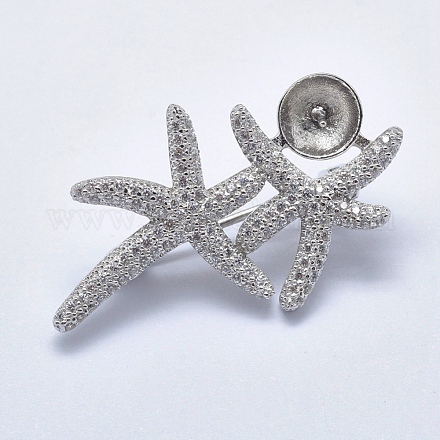 925 Sterling Silver Cubic Zirconia Brooch Findings STER-G026-08P-1