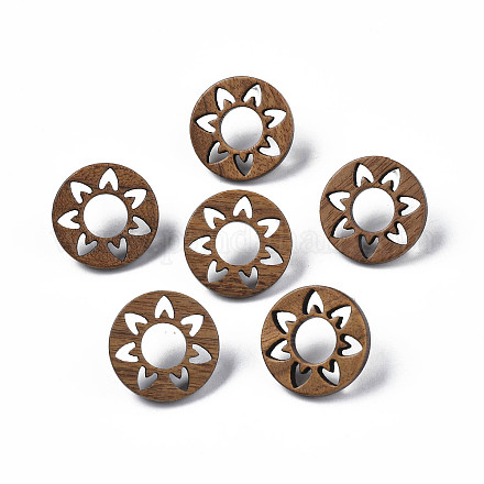 Aretes de donut con flor de madera de nogal con 316 alfiler de acero inoxidable para mujer X-EJEW-N017-007-1