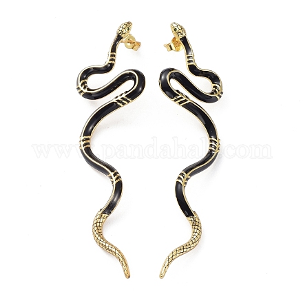 Echt 18 Karat vergoldete lebendige Schlangen-Emaille-Ohrstecker EJEW-B007-01G-1