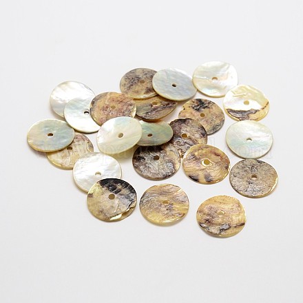 Flat Round Natural Akoya Shell Beads SHEL-N034-05-1