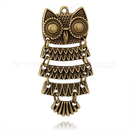 Tibetan Style Alloy Owl Pendants TIBEP-M001-06AB-NF-1