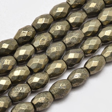 Natural Pyrite Barrel Beads Strands G-F197-04-6x8mm-1