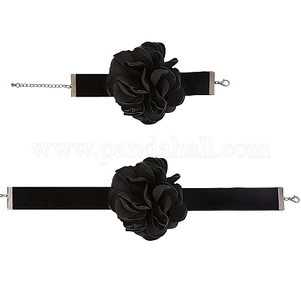 Craspire gothique tissu fleur cordon bracelet et collier tour de cou NJEW-CP0001-04A-1