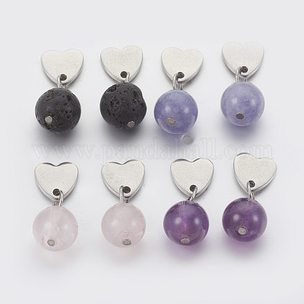 Natural Mixed Stone Beads Ear Studs EJEW-JE02893-1