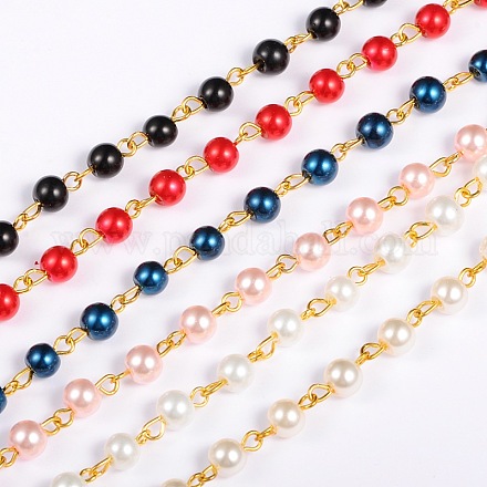 Chaînes en perles de verre rondes manuelles pour fabrication de bracelets et colliers AJEW-JB00036-1
