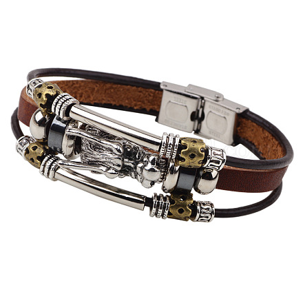 Dragon head cordon en cuir bracelets multi-brins BJEW-P0001-12-1