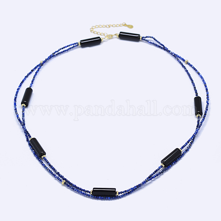 Natural Agate and Lapis Lazuli Tiered Necklaces NJEW-K106-02B-1