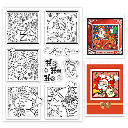 GLOBLELAND Merry Christmas Clear Stamps Santa Photo Frame Silicone Clear Stamps Snowman Transparent Stamp Seals for Cards Making DIY Scrapbooking Photo Journal Album Decoration DIY-WH0167-56-1051-1