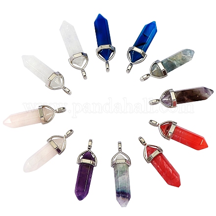 12Pcs 6 Style Natural & Synthetic Gemstone Double Terminated Pointed Pendants G-SZ0001-83-1