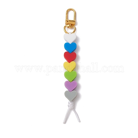 Silicone Heart Beaded Pendant Decorations HJEW-JM01346-1