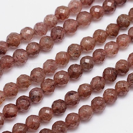 Faceted(64 Facets) Natural Strawberry Quartz Round Bead Strands G-L411-29-6mm-1