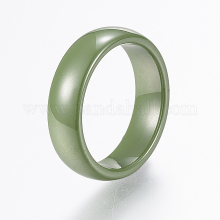 手作り陶器ワイドバンドリング  サイズ7  濃い緑  17mm RJEW-H121-21C-17mm-1