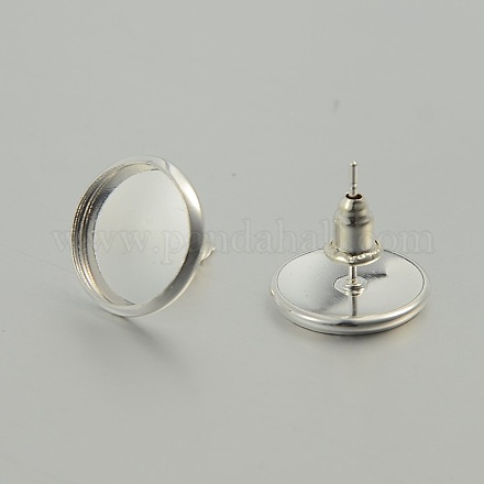 Silver Tone Brass Stud Earring Settings KK-J181-03S-1
