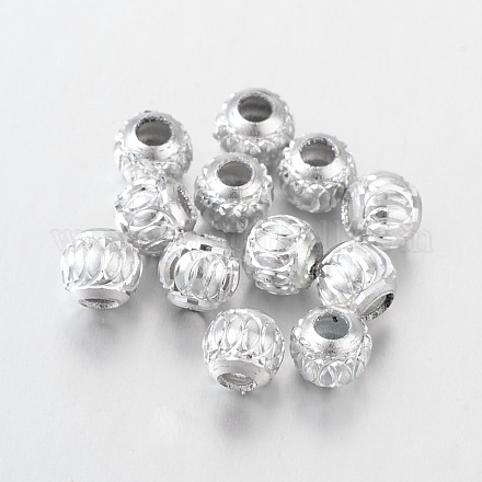 Silver Tone Round Carved Lantern Aluminum Beads X-AR6mm004-1