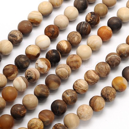 Dépoli rondes naturelles pétrifiés perles de bois brins G-N0166-71-6mm-1