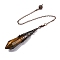 Natural Tiger Eye Pointed Dowsing Pendulum Big Pendants, Lead Free & Cadmium Free, with Red Copper Tone Brass Findings, Hexagonal Cone, 265mm, Hole: 2mm