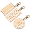 3Sets 3 Styles Blanched Almond Wood Keychains, with Alloy Clasps, Ruler, Mixed Shapes, 10.2~11.4cm, 1set/style