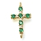 Brass Pave Cubic Zirconia Connector Charms, Cross Links, Real 16K Gold Plated, Green, 20x11x4mm, Hole: 1.2mm