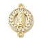 Rack Plating Brass Micro Pave Clear Cubic Zirconia Religion Virgin Mary Connector Charms, Long-Lasting Plated, Lead Free & Cadmium Free, Real 18K Gold Plated, 17x12x2.4mm, Hole: 1.6mm