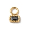 Ion Plating(IP) 304 Stainless Steel with Rhinestone Charms, Real 14K Gold Plated, Rectangle Charm, Jet, 7.5x5x1.5mm, Hole: 2.5mm