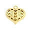 Hollow Brass Pendants for Valentine's Day, Heart with Letter, Real 18K Gold Plated, Letter U, 25x26x13mm, Hole: 2.5mm