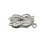 Brass Micro Pave Clear Cubic Zirconia Box Clasps, 2-Strand, 4-Hole, Cadmium Free & Lead Free, Infinity, Platinum, 21x10x6.5mm, Hole: 1mm