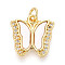 Brass Micro Pave Clear Cubic Zirconia Pendants, with Shell, Butterfly, with Jump Ring, Real 18K Gold Plated, 15.5x15.5x3mm, Hole: 3.5mm