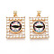 Brass Micro Pave Clear Cubic Zirconia Pendants for Women, Rectangle with Eye, with Resin, Real 18K Gold Plated, Colorful, 26~27x20x7~8mm, Hole: 3.5~4x5mm