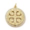 Brass Micro Pave Cubic Zirconia Pendants, with Jump Ring, Flat Round with Cross, Real 14K Gold Plated, 24x21.5x2.5mm, Hole: 3.2mm