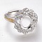 Adjustable Brass Micro Pave Clear Cubic Zirconia Finger Ring Components, 4 Claw Prong Ring Settings, Long-Lasting Plated, Flower, Clear, Platinum, US Size 7, Inner Diameter: 17.3mm, Tray: 10x8mm