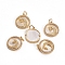 Brass Micro Pave Clear Cubic Zirconia Pendants, with Shell and Jump Rings, Flat Round with Moon and Star, Golden, 17.5x15.5x2.5mm, Hole: 3.5mm