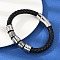 Braided Microfiber Leather Cord Bracelets, 304 Stainless Steel Column Bracelets for Women Men, with Bayonet Clasps, Black, 8-7/8x1/4 inch(22.5x0.8~1.15cm)