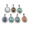 Natural Mixed Stone Oval Pendants, Rack Plating Brass Gems Charms, Platinum, 27.5x19.5x8mm, Hole: 5x4mm