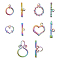 PVD Vacuum Plating 304 Stainless Steel Toggle Clasps, Mixed Shapes, Rainbow Color, 5sets/box