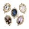 Natural Flower Opal Faceted Oval Links, Rack Plating Brass Micro Pave Clear Cubic Zirconia Connector Charms, Golden, 21x12.5x5mm, Hole: 1.6mm and 1.4mm