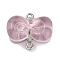 Alloy Resin Links, Bowknot Connector Charms, Platinum, Pink, 16.5x19.5x8mm, Hole: 1.5mm