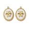 304 Stainless Steel Enamel Pendants, Oval with Flower Charm, with Rhinestones, Real 18K Gold Plated, Ion Plating(IP), White, 20x14x4mm, Hole: 1.2mm