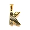 Golden 304 Stainless Steel Pendants, Bark Pattern, Letter K, 17.5x12.5x2.5mm, Hole: 5.5x3mm