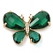 Rack Plating Brass Clear Cubic Zirconia Pendants, with Glass, Lead Free & Cadmium Free, Long-Lasting Plated, Butterfly, Real 14K Gold Plated, Dark Green, 22x29x5mm, Hole: 2mm