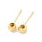 Brass Stud Earring Findings, Round, Real 18K Gold Plated, 5mm, Hole: 2.5mm, Pin: 17x0.8mm