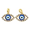Rack Plating Brass Micro Pave Cubic Zirconia Pendant, with Glass, Long-Lasting Plated, Evil Eye, Real 18K Gold Plated, Blue, 30x28.5x5.5mm, Hole: 6mm