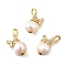 Brass Micro Pave Cubic Zirconia Pendants, with Natural Shell, Round Charms, Rack Plating, Lasting Plated, Cadmium Free & Lead Free, Real 18K Gold Plated, 18.5x11x8.5mm, Hole: 3.5x1.5mm