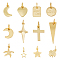 24Pcs 12 Style Brass Pendants, Long-Lasting Plated, Mixed Shapes, Triangle & Cross & Moon, Real 18K Gold Plated, 8x6x1mm, Hole: 2.5mm, 2pcs/style