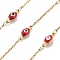 Enamel & 304 Stainless Steel Link Chains, Ion Plating(IP), Soldered, Real 18K Gold Plated, Evil Eye, with Spool, Red, 10.5x4x3.5mm