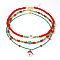 3Pcs 3 Styles Christmas Glass Seed Beaded Necklaces, Santa Claus Pendant Necklaces, Green, Red, 16.54 inch(42cm)