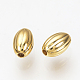 Perlas de latón corrugado, real 18k chapado en oro, oval, 5x3mm, agujero: 1 mm